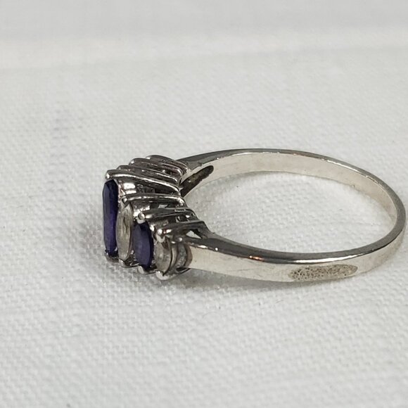 925 Silver Purple & Clear Stone Ring Antique Style Raised Setting Sz 21mm US 10 - Picture 6 of 12